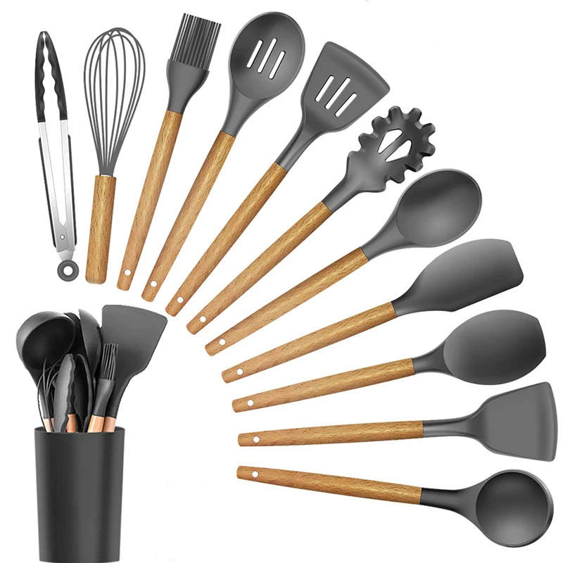 8-12PCS Silicone Kitchenware Cooking Utensils Set Heat Resistant Kitchen Non-Stick Cooking Utensils Kitchen Gadget