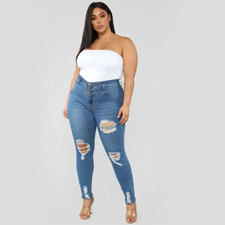 
Plus Size 5XL Women Sexy Casual Jeans Solid Button Slim Trousers Breathable Elastic Pencil Pants 