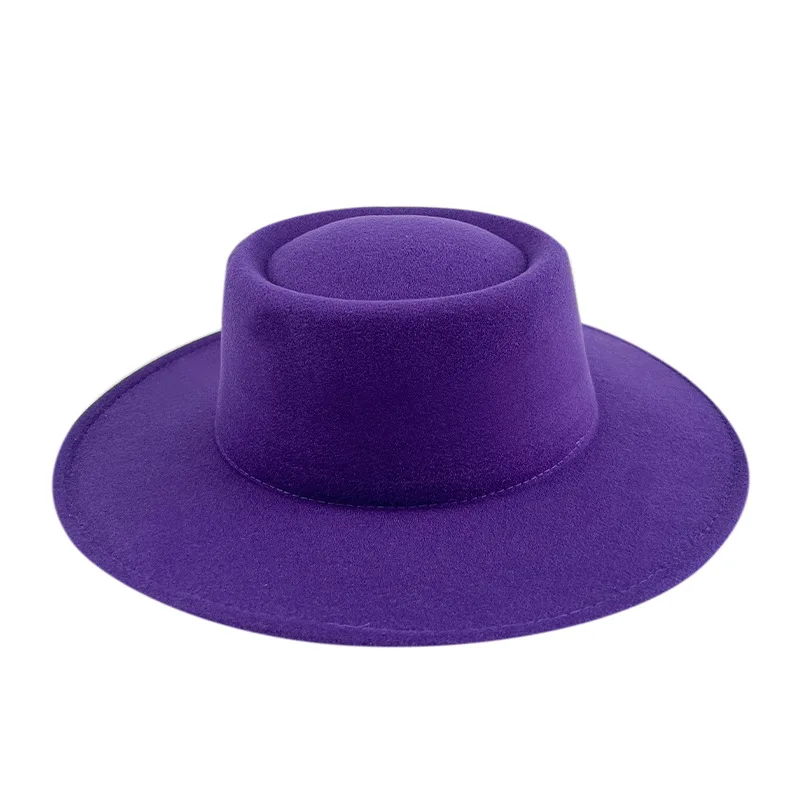 Wholesale new Autumn winter sun protection windproof solid color large brim French fashion jazz tweed felt bucket Hat