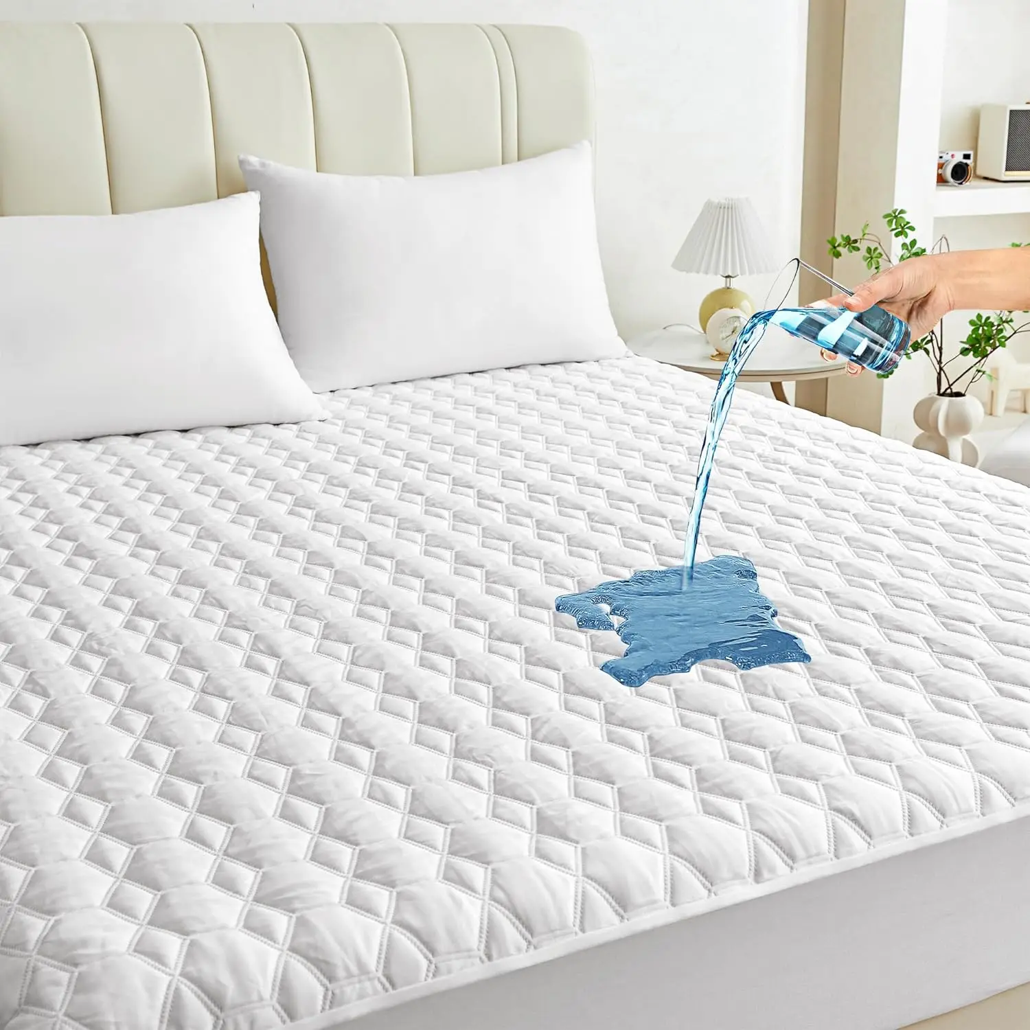 Nylon Queen Size Cooling  Waterproof Mattress Protector, Breathable Premium Mattress Cover,Deep Pocket Sheet Style