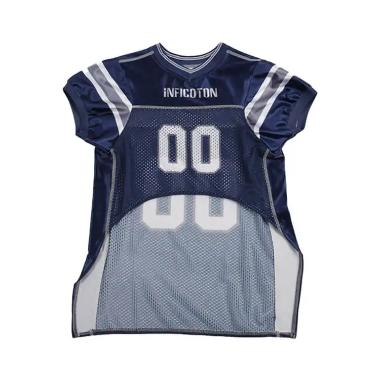 Wholesale satin mesh short sleeves sublimation blue white stripe custom name number pet football jersey for dogs