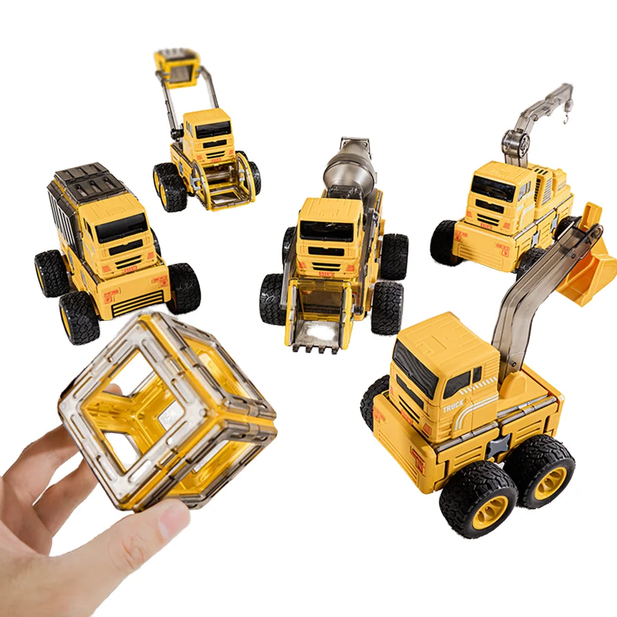 Magnetic Deformation Construction Truck Magnetic Tiles Engineering Toy for Kids Magnetic DIY Assembly Toy