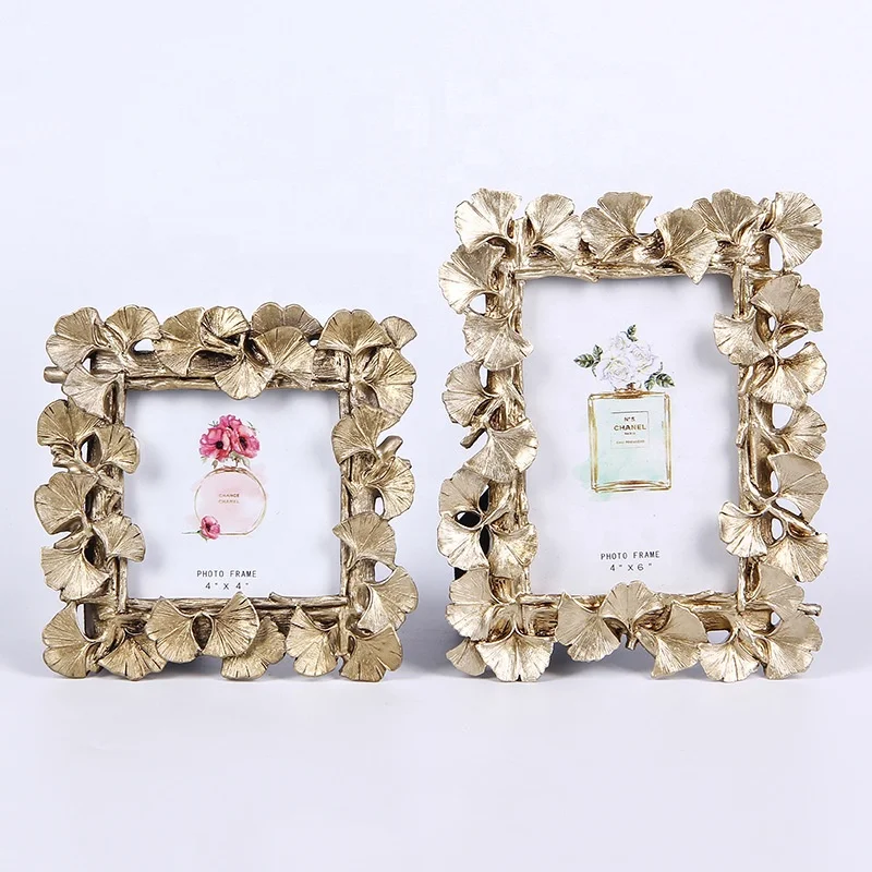 Trending European Home Decors 4Inch 6 Inch Golden Ginkgo Leaf Resin Photo Frame