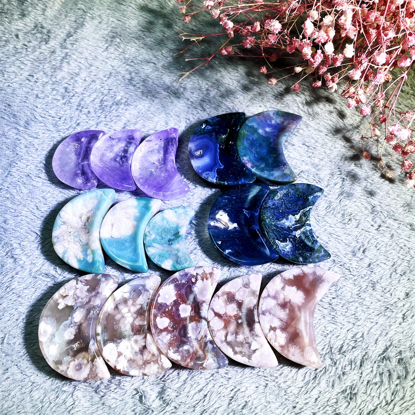 Natural Crystal Stone Mix Material Mini Moon Bowl Carving
