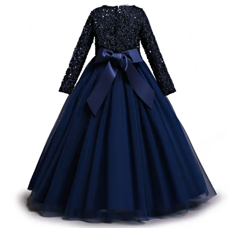 Western style gorgeous princess gown for girls  green long sleeve Sequin big girl party dresses girl party dresses for 12Y