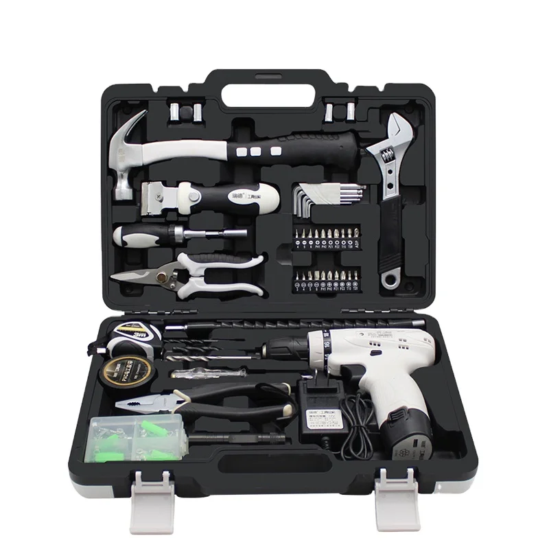 Household Hardware Toolbox 12V Lithium Electric Drill Wireless Rechargeable Portable Drill Electric Set