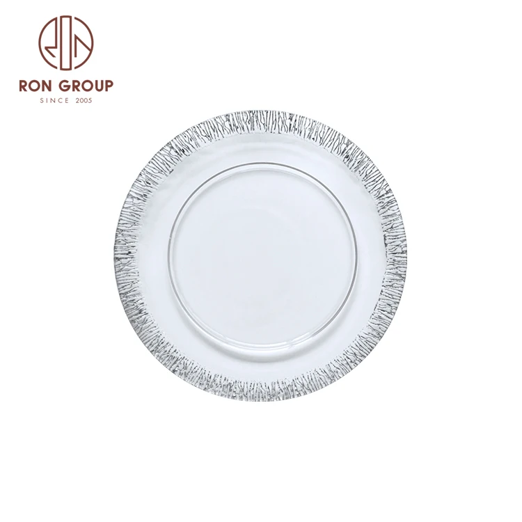 Trust handmade transparent glass plate wedding banquet events fruit food tableware gold silver edge glass charger plates