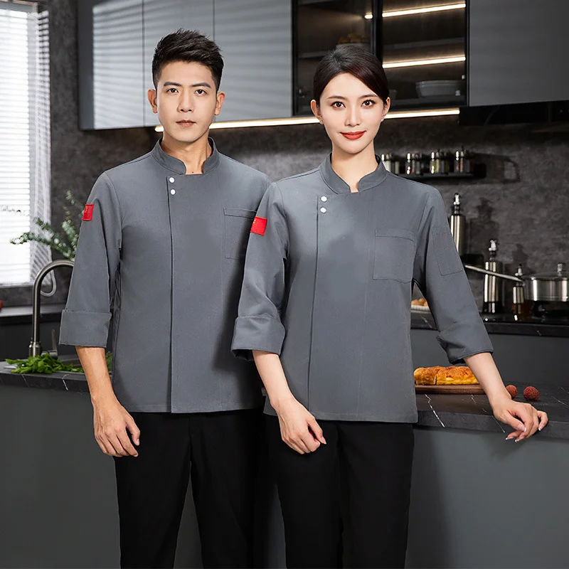 Oversized set Chef work uniform long sleeved mens womens autumn winter breathable back kitchen short sleeved uniform