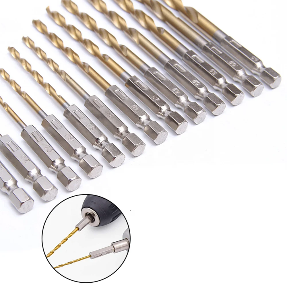 13pcs HSS Drill Bit Titanium Coated Twist Drill Set 1 4 hex shank Drill Bit Set