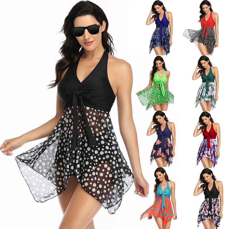 Floral Print Women Gauze Bikini Swimwear Skirt Swim Dress Bathing Suit Summer Beach Wear Sexy Women Swimsuit Hot Woman Bikini