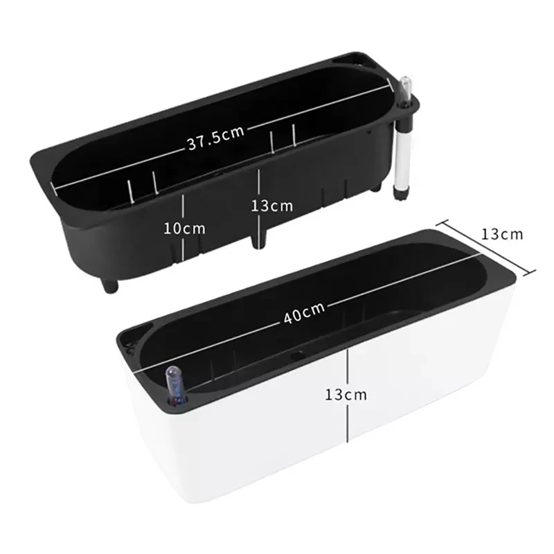 Automatic Self-Watering Potted Plant Flower Pot with Water Level Indicator Desktop Rectangular Planter for Balcony Office Decor