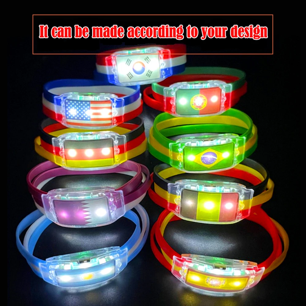 Festival Personalized Glowing Elastic Light Up Luminous Nfc Rfid Led Silicon Custom Promotional Wristbands Flag Bracelet