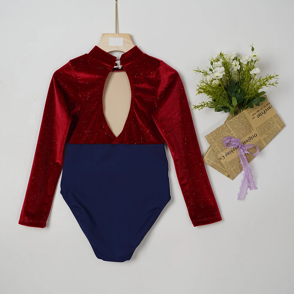 2024 autumn new arrivals hot selling spandex velvet black and red kids girls dance ballet leotards
