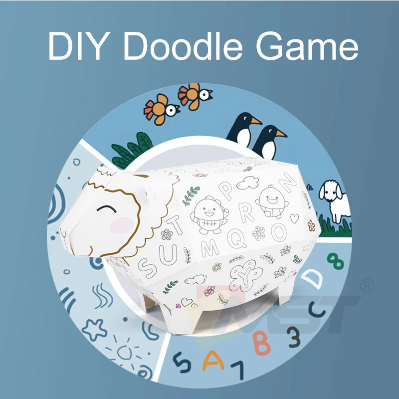 Eco-friendly Painting 3D DIY Creative Doodle Cardboard Toys Hand-on Coloring Sheep Car House Drawing Toy for Kids