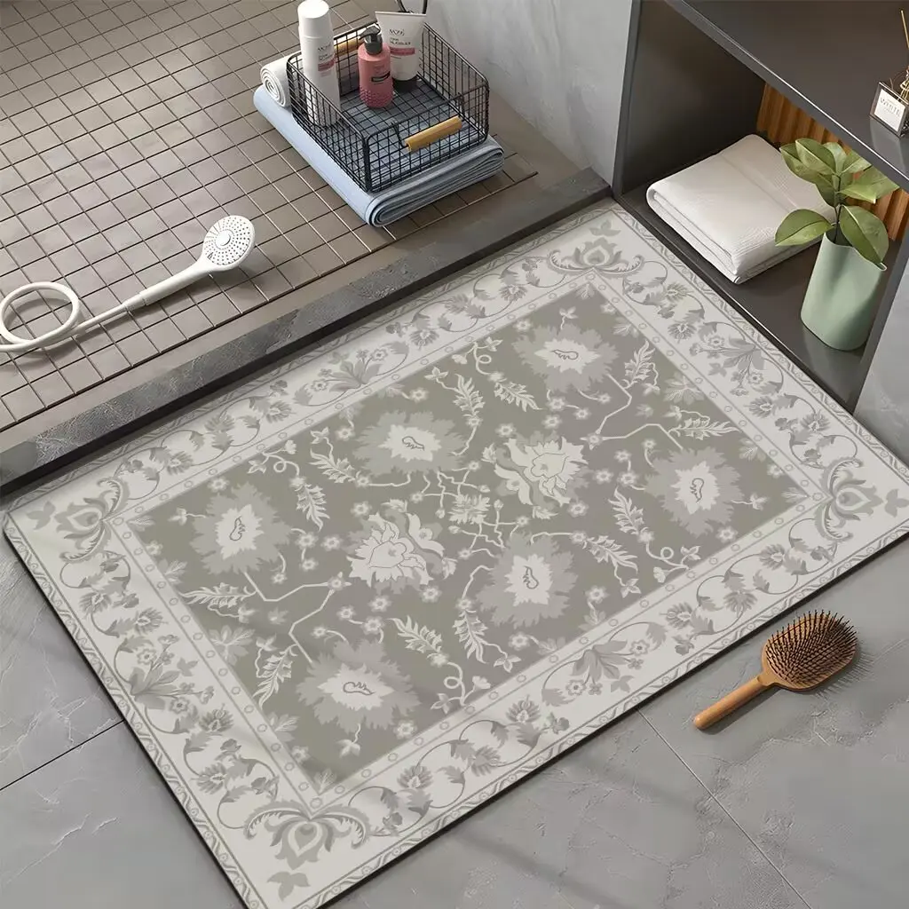 Traditional Chinese Craftsmanship Modern air Door Mats White Border with Gold Shaped Carpet in the Center 9X12 Bath Mat