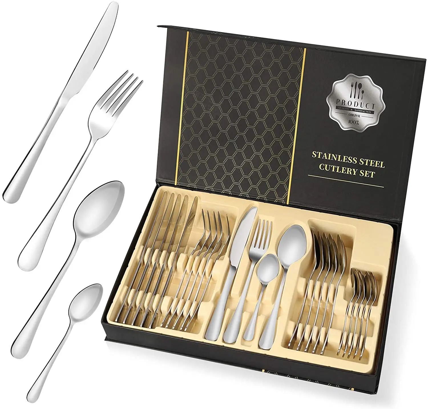 
Best-Selling 24-piece Stainless Steel Cutlery Set Gift Set Metal 18/0 Knife Fork Spoon Tableware Set 