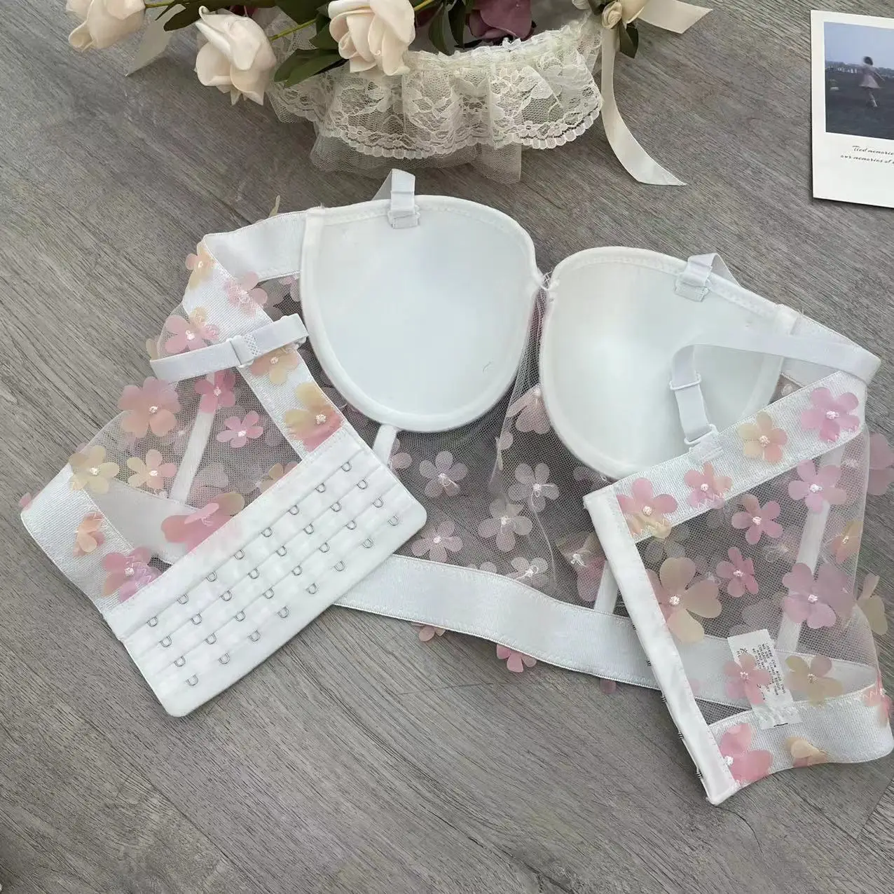 Hot Plus Size Transparent Strap Korean Hot girl Sexy Padded Push Up Girl Sexy Corset Bra Top Corsets Femme Korset Per Femra