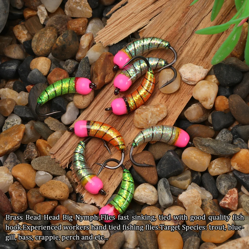 Fly Fishing Brass Bead Head Nymph Scud Bug Ice Fishing Worm Fly Caddis Larvae Insect Baits Trout Bluegill Fishing Lures Baits