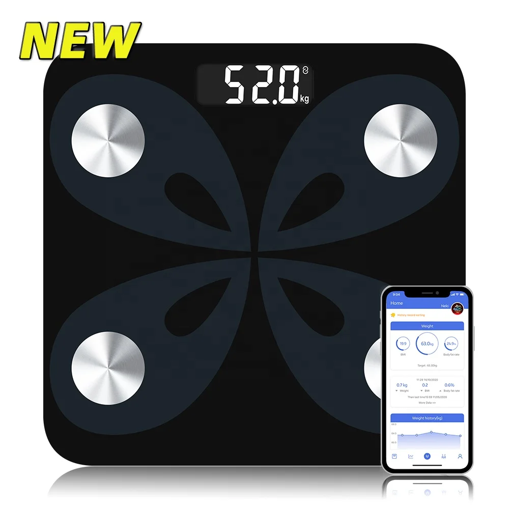 Bathroom Household Digital Tempered Glass Electronic Smart App Water Weight Body Fat BMI Health Analyzer Scales