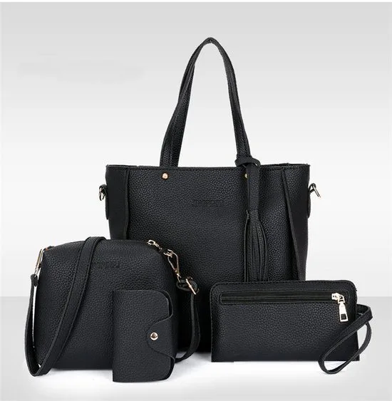 Best-selling Trend Lychee Cross Messenger Mother Bag 4-piece Set Handbags for Women Fashion Bag Package PU Single Square Nylon