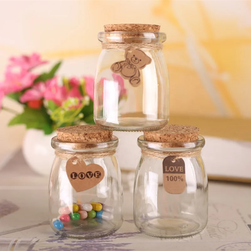 3.4oz Mini Glass Wish Favor Bottle 100ml Vintage Party Favor Jars For Wedding Favors Pudding Glass Jar With Cork Lid And Strings