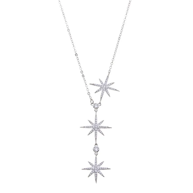 
Elegant luxury bling Starburst charms necklace micro-inlaid zircon adjustable chain Eight-pointed star necklace for women 