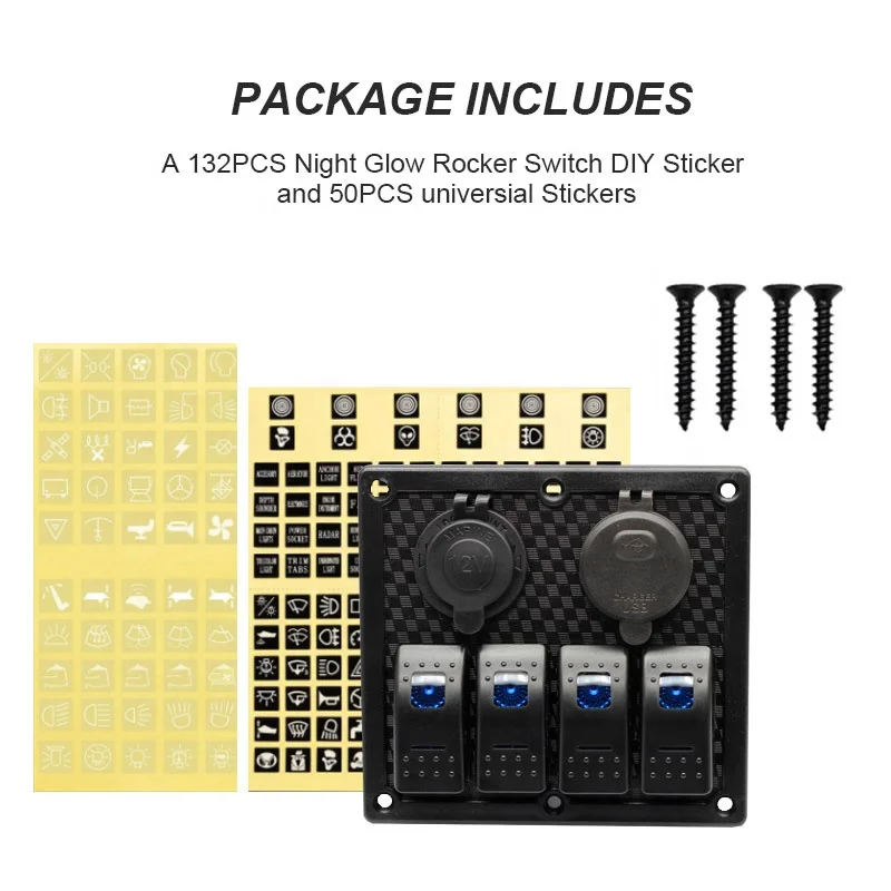 QC3.0 USB Charger Voltmeter 12V-24V DC Rocker Switch with Cigarette lighter socket 4 Gang Rocker Switch Panel