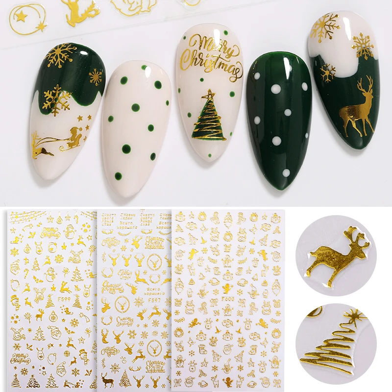 Snowflake 3D Nail Sticker Pumpkin Nail Stickers Laser Effect Gold Silver Christmas Fashionable Nail Beauty Products