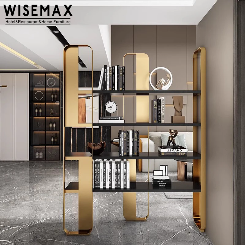 WISEMAX FURNITURE stainless steel frame & wood with Ebony veneer surface shelf  for  Apartment hotel Living Room Furniture