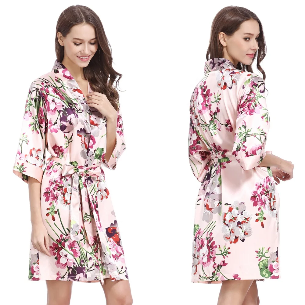 Popular and Multiple Colors Custom Satin Printed Robe for Women