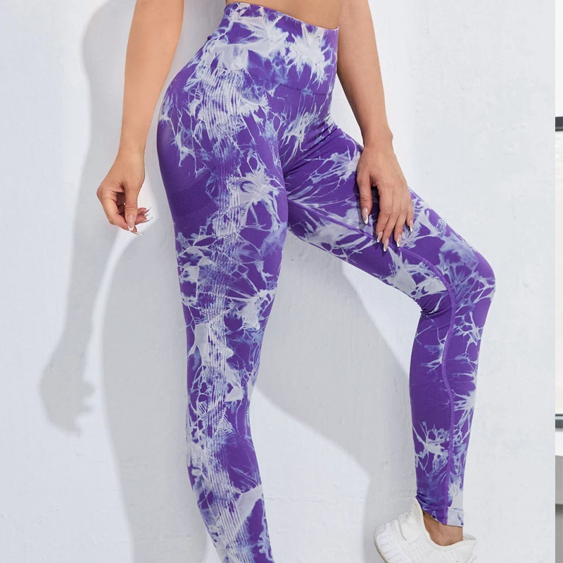 Custom Logo Yoga Gym Wear Tie Dye Scrunch Butt Quick Dry Fitness Soft Workout Tights Seamless Gym High Waist Yoga Leggings