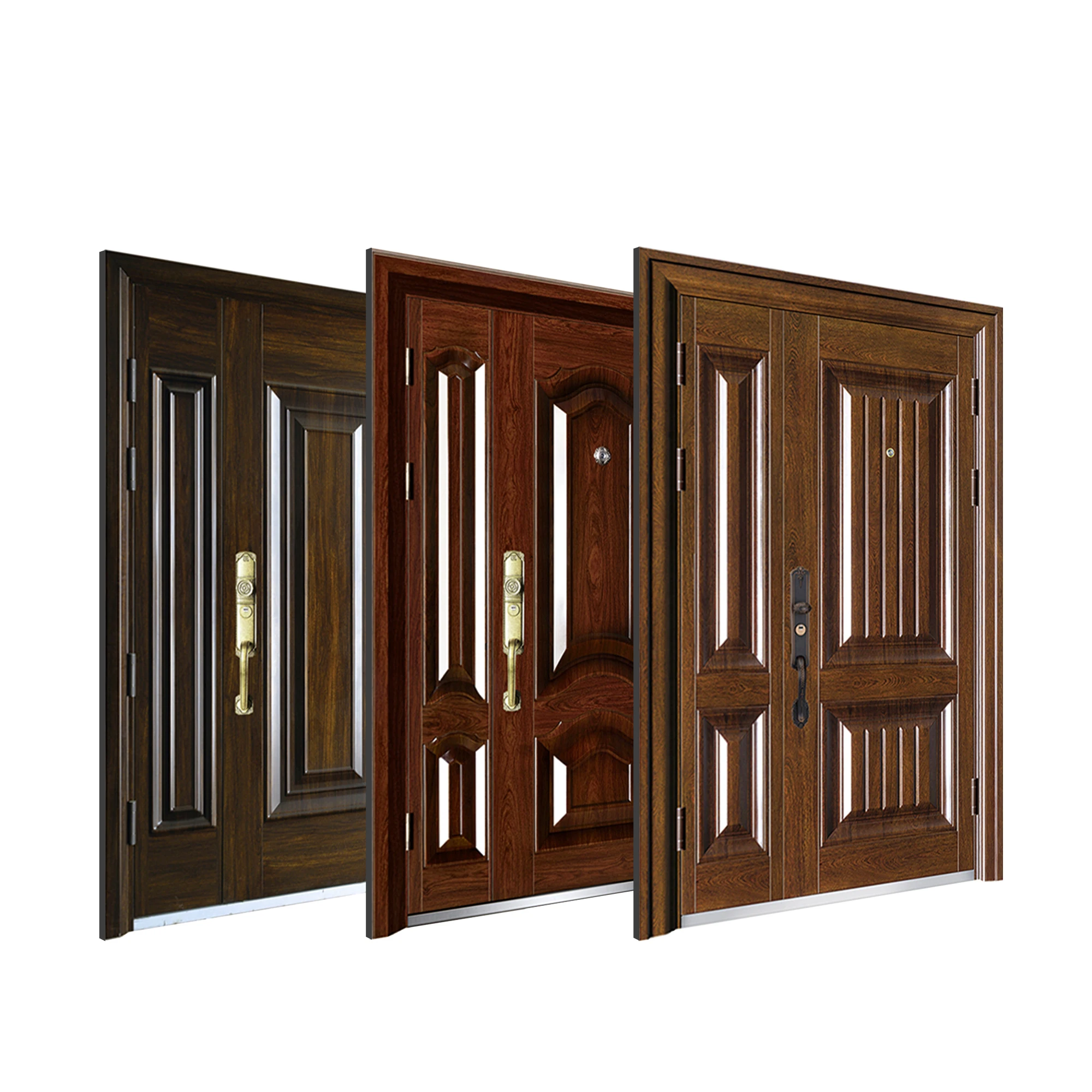 Cheapest Price Hot Sale Metal Security Steel Door Exterior Embossed Wooden Grain Security Steel Front Doors Villa Entry Doors