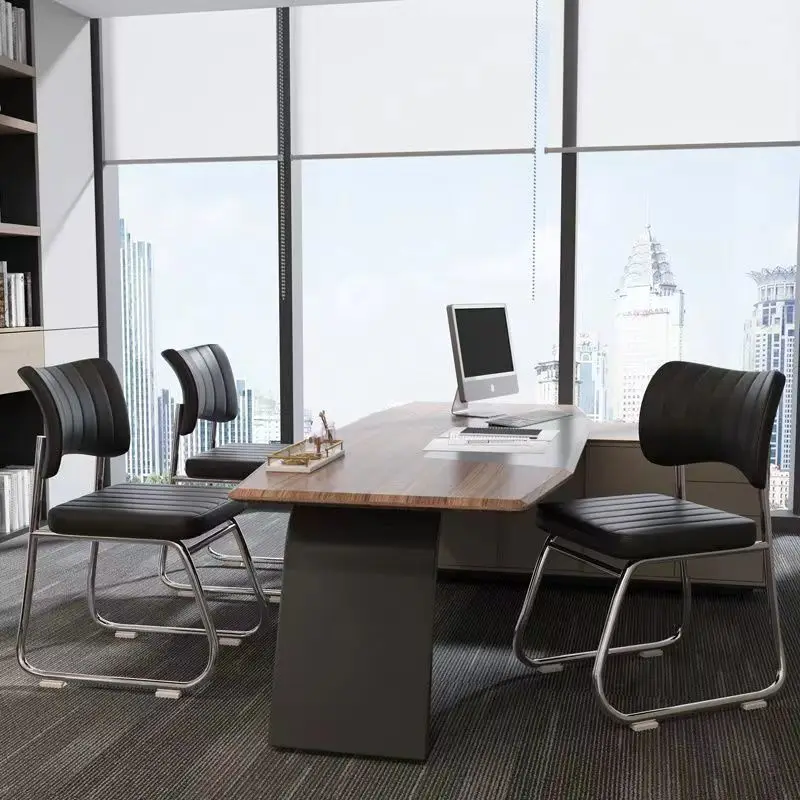Large Leather Rest Armchair Office Meeting Room Boss Chair Comfortable Seat Computer Steel Metal Frame Chair