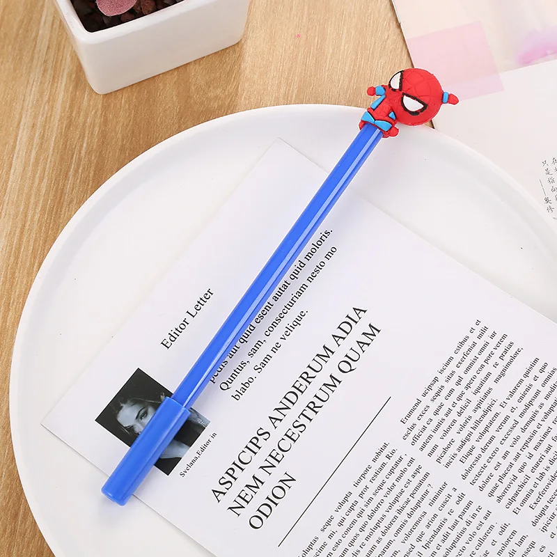 Factory Wholesale 0.5mm Student Cute Cartoon Silica Gel Ink Pen Super Hero Series School Gel Pen