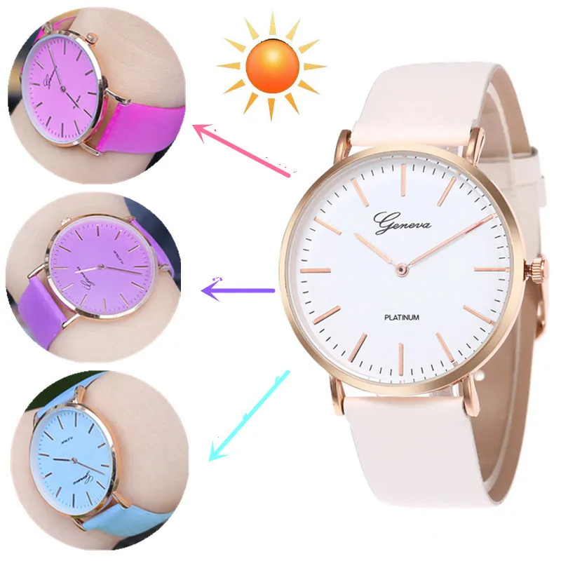 
New Fashion Simple Style Temperature Change Color Women Watch Sun UV Color Change Men Women Quartz Wristwatches 