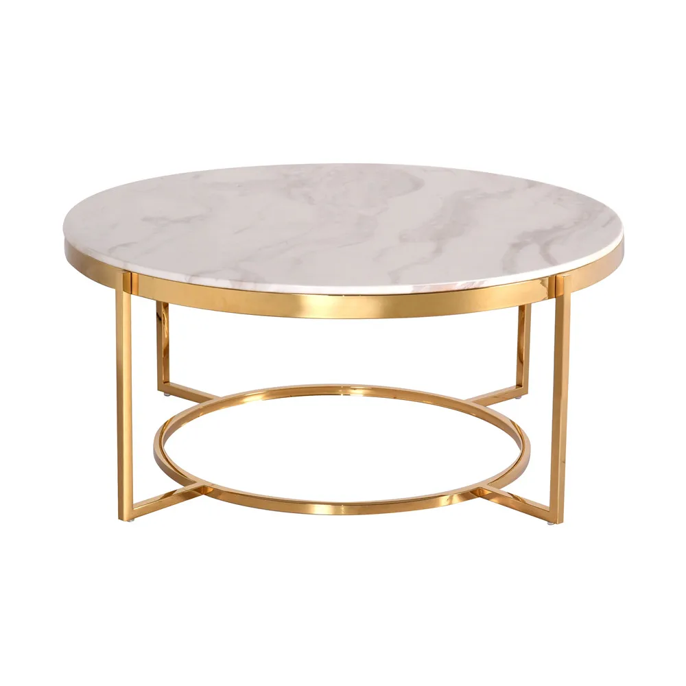 Modern Chic marble Round Coffee Table for Living Room Golden Brass side