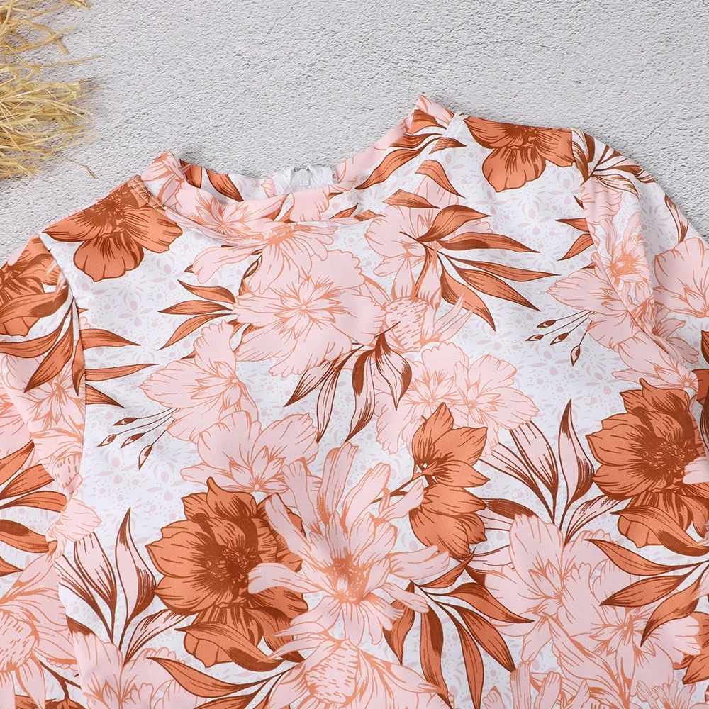 New Design Anti UV Sexy Swimming Surfing  Swimwear Printed Long Sleeve One Piece Women Beautiful Rash Guard