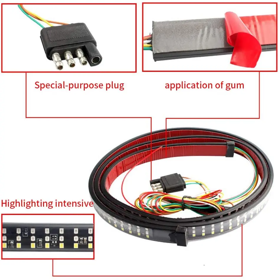 60 Inch Truck Tailgate LED Strip Light Bar Waterproof Triple Row Triple Color 5 Function with Reverse Brake Light 1.2M & 1.5M