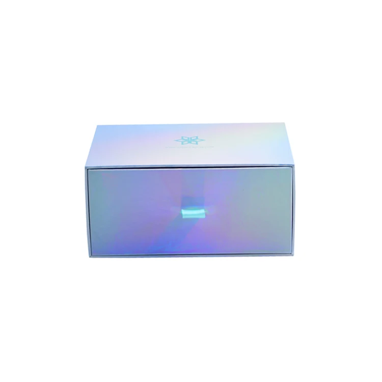 Custom Logo Fashion Luxury Silver Holographic Laser Paper Beauty Cosmetics Packaging Gift Box Rigid Cardboard Sliding Drawer Box