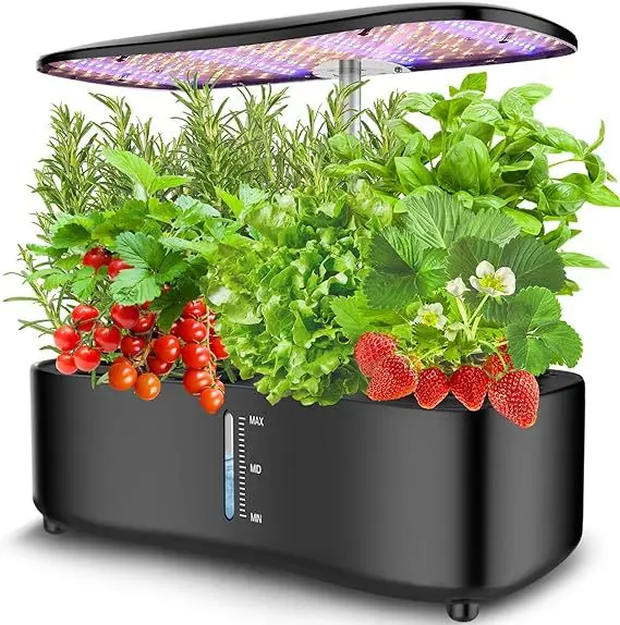 12-Pod Hydroponic Indoor Garden System with LED Grow Lights, Height Adjustable Planters, and Auto Timer for Herbs and Plants