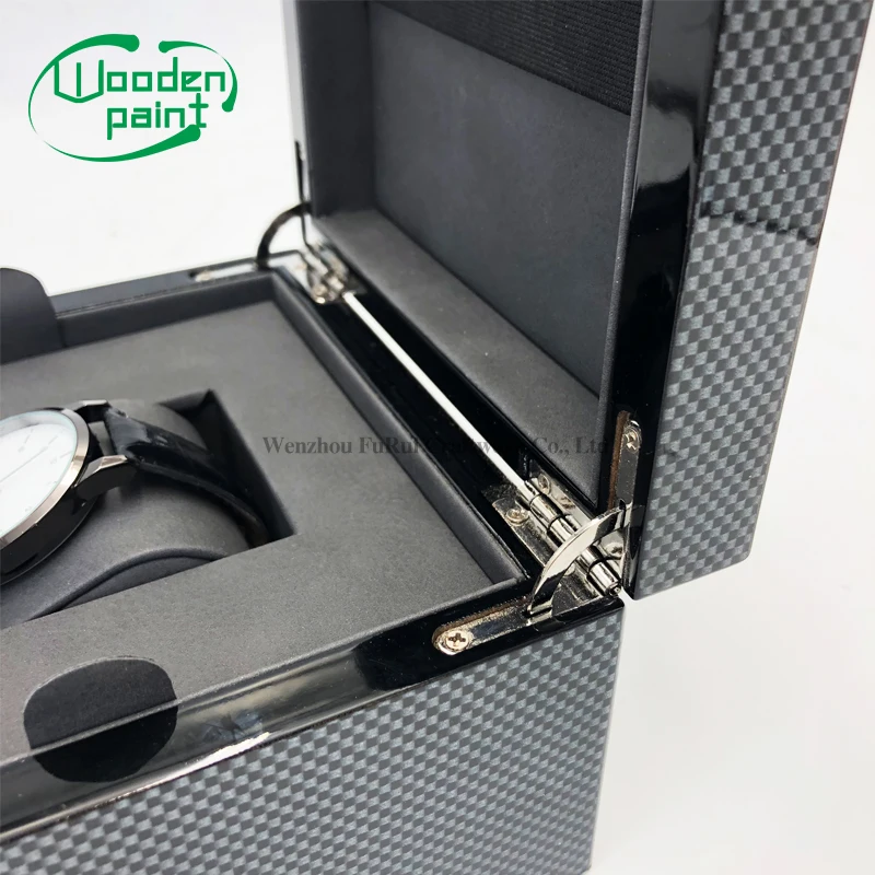 Custom Carbon Fiber Glossy Shiny Light Piano Lacquer Single Slot Wooden for Watch Storage Box with Luxury Leather Interior