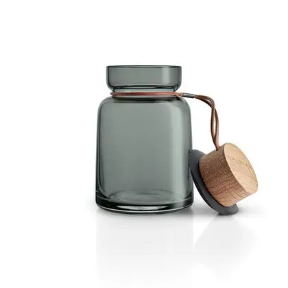 Dark Color Mouth Blown Leather String Large Capacity Glass Jar With Wooden Lid Storage Jar For Food
