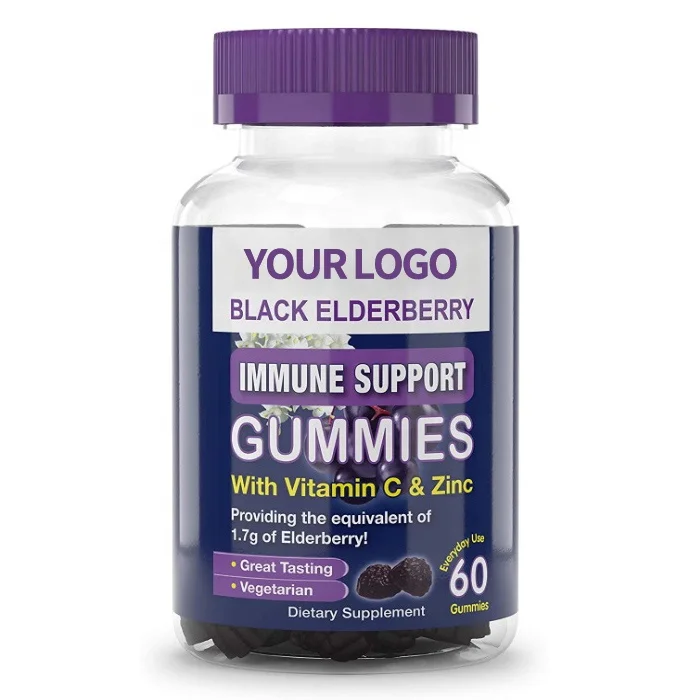 Private Label Natural Black Elderberry Gummies  Vitamins  and Zinc Support Supplement Vegan Gummies for Adults