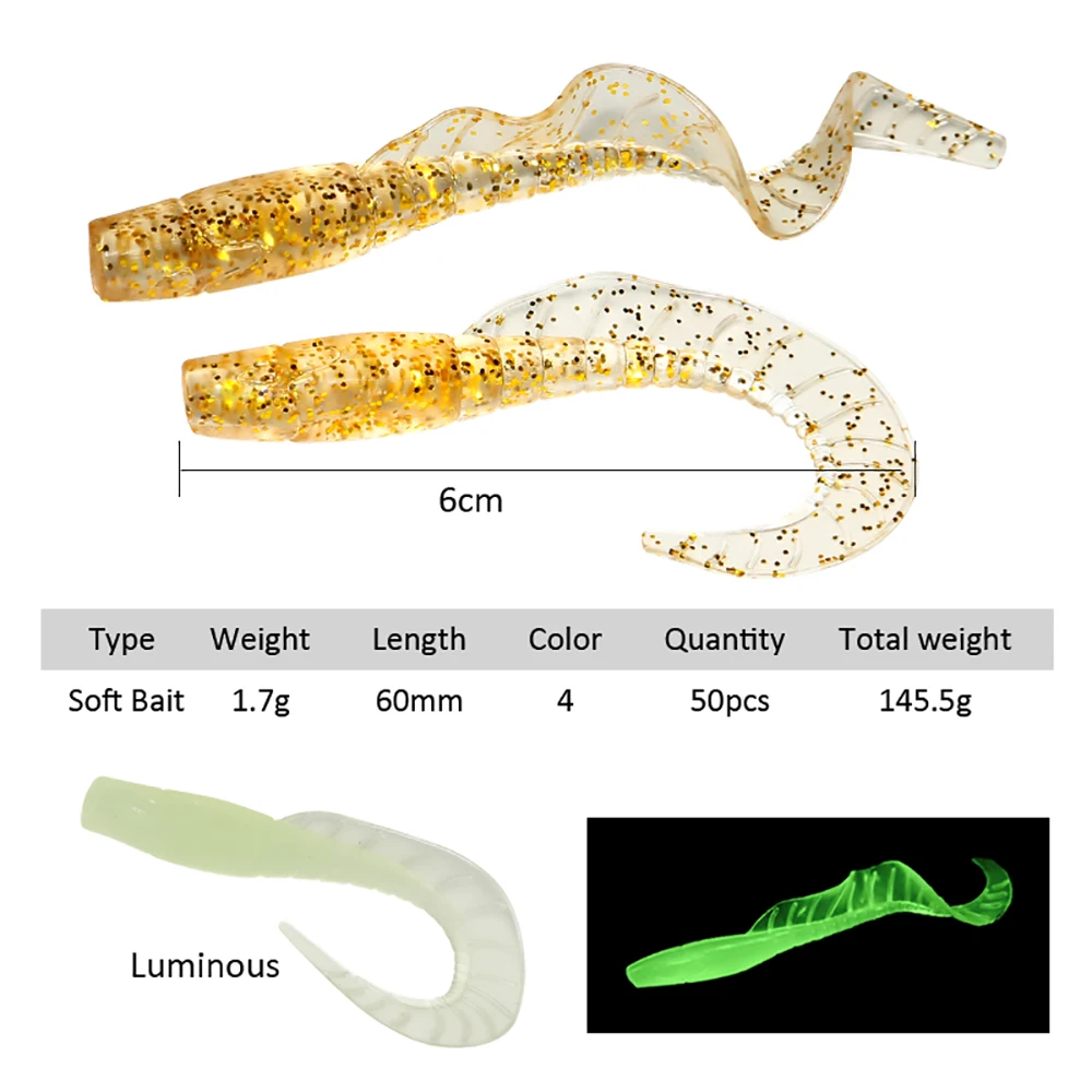 50 Piece/Box 1.7g 6cm Bass Bionic Soft Plastic Saltwater Fishing Soft Lure Set, Swimbait Soft Plastic Fishing Lures