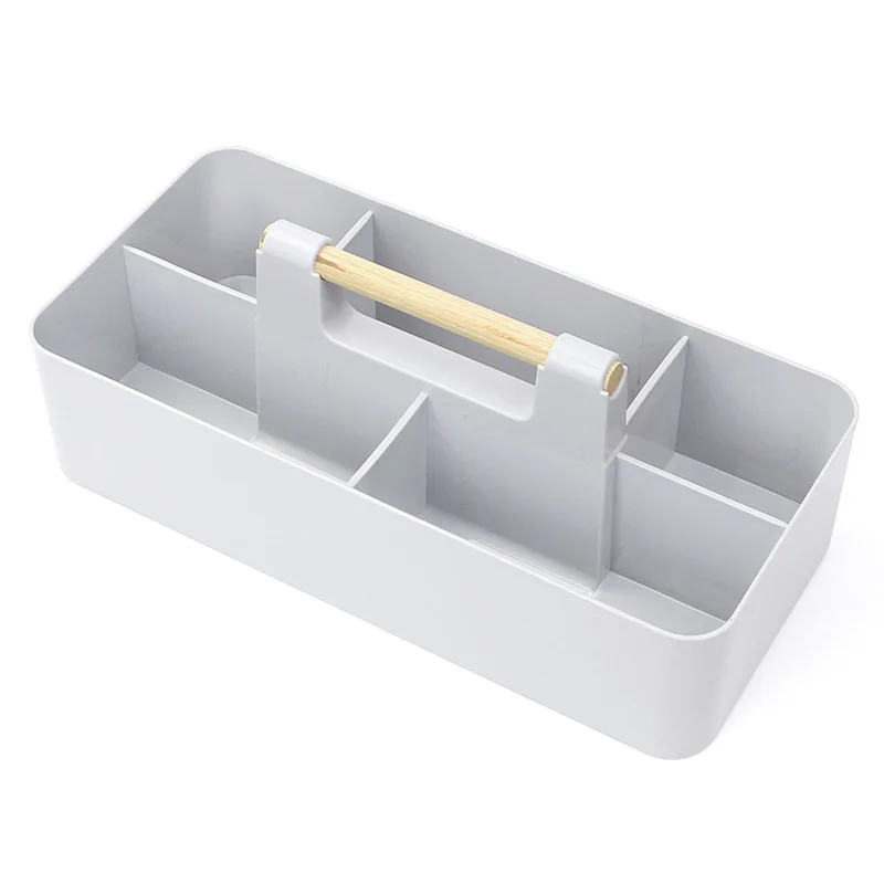 Creative classification wooden handle desktop Plastic storage basket for sundries Table storage box Desk Organizer