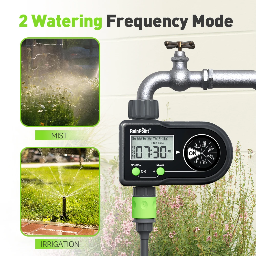 Rainpoint Automatic Watering Timer  Garden Water Sprinkler Timer with Display Manual and Automatic Modes Easy Setup