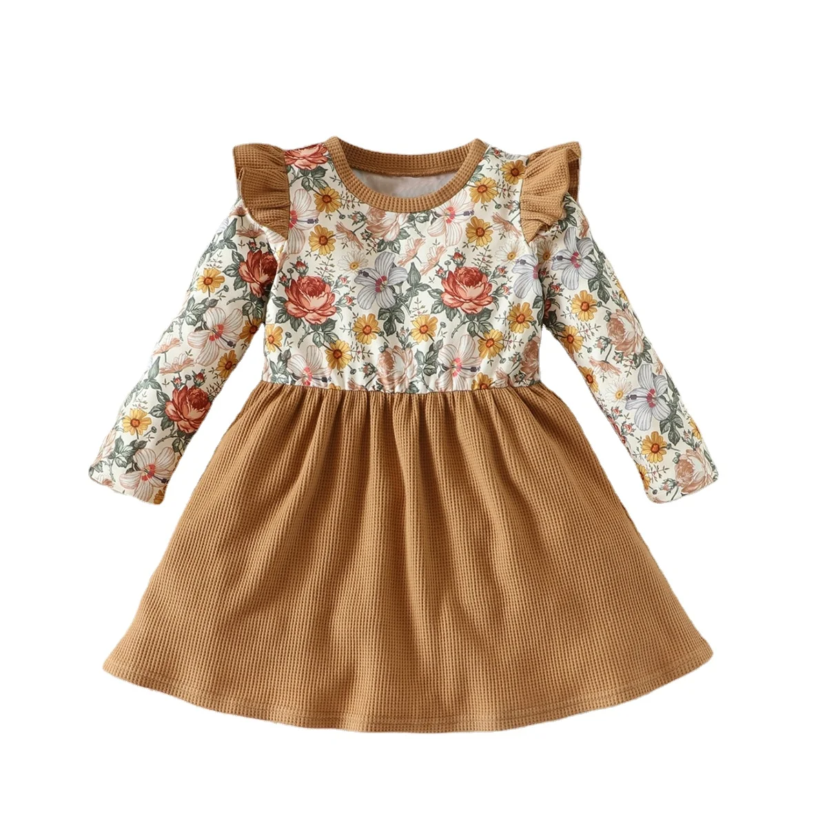 Baby Girls Dress Toddler Baby Girls Long Sleeve Floral Printed Ruffles Princess Dresses Casual Dress for Girls