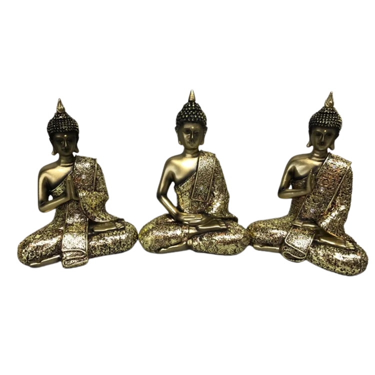 Custom Logo Polyresin Craft Set Sculpture Buddha Statue Decoration For Hotel Restaurant Decor