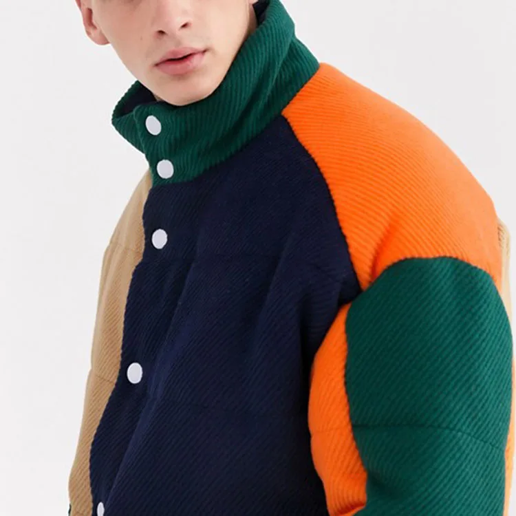 High Quality Winter Cotton Wind Jacket Color Block Funnel Neck Puffer Mens Jackets