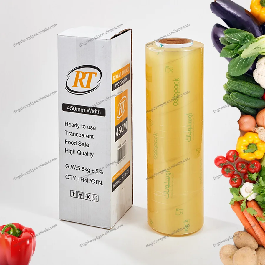 Food Grade Fresh Keeping Film Flexible Packaging PVC Cling Film Wrap Roll For Supermarket